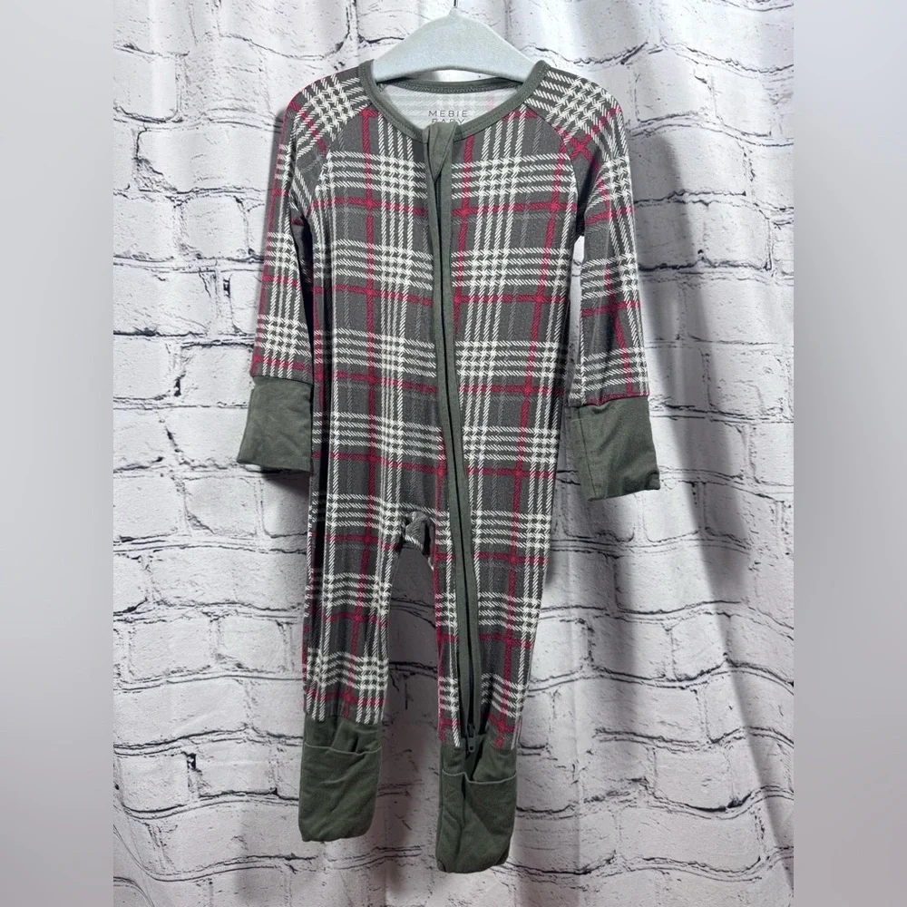 Mebie Baby Plaid Baby Onesie with Green Accents